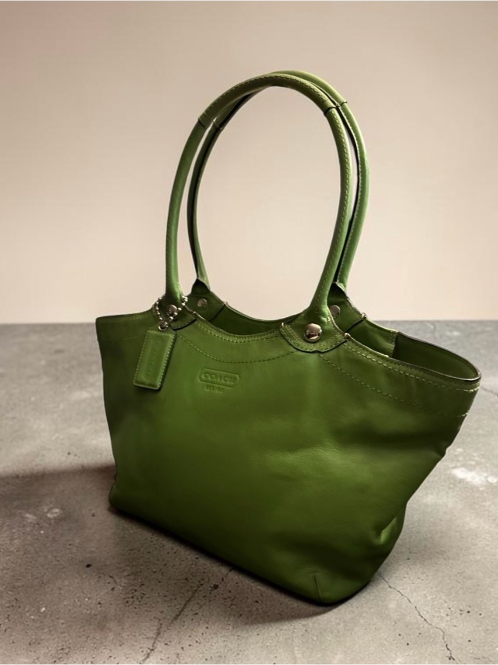 Y2K COACH Bleeker Legacy Green Shoulder Tote Double Strap Handles F14383 - Picture 3 of 14